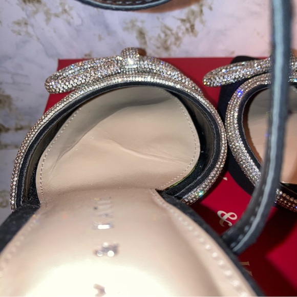 Kelly & Katie Black Blaken Pump Heels Silver Bows Cocktail Party Formal Shoes 7 - Picture 10 of 17